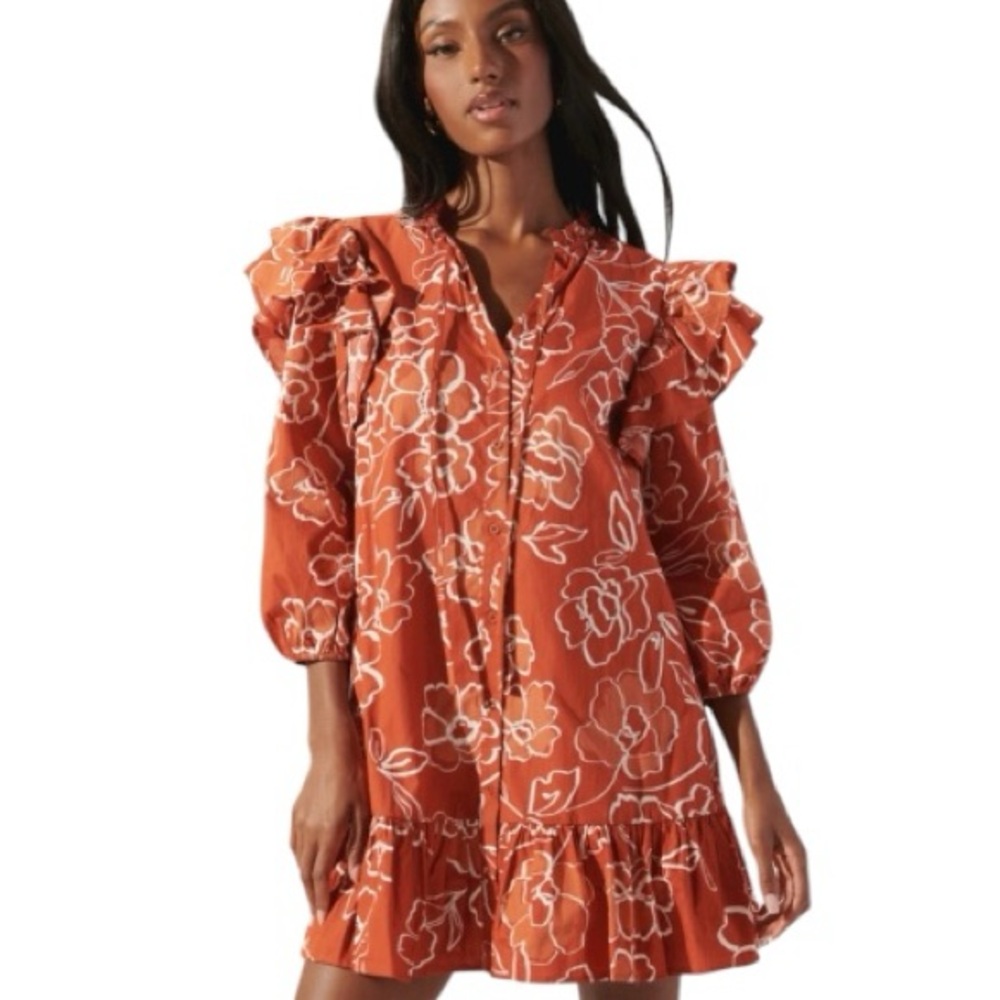 Sugar Lips Sammy Marmalade Ruffle Drop Waist Dress Floral in Rust, Size: Small - Picture 2 of 6